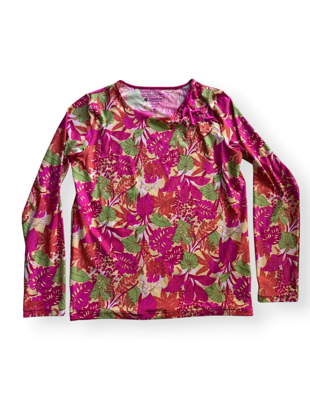 Coolibar UPF 50+ tropical floral rashguard swim shirt